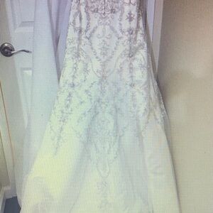 Oleg Cassini White and Silver Wedding Dress